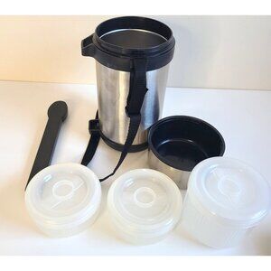 Stainless Steel Lunch Jar Container With Bowls Strap Utensils Set All In One